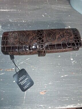 NWT Tuscan Designs Women's Croc-Embossed Jewelry Bag in Dark Brown